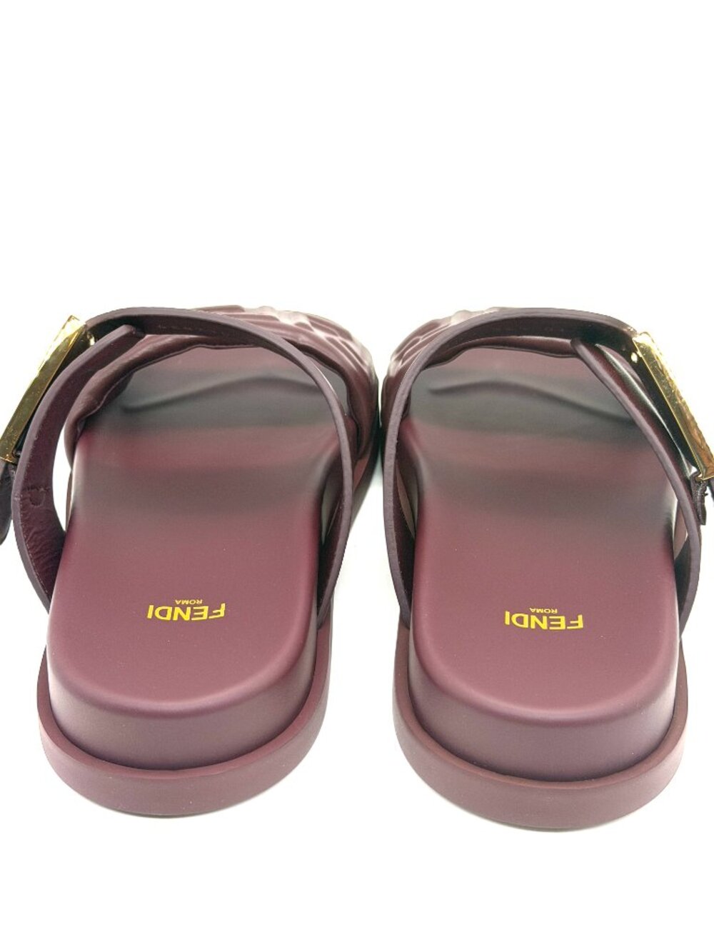 FENDI Feel FF Logo Double Band Flat Leather Slide Dad Sandals Shoes Plum - Picture 11 of 14